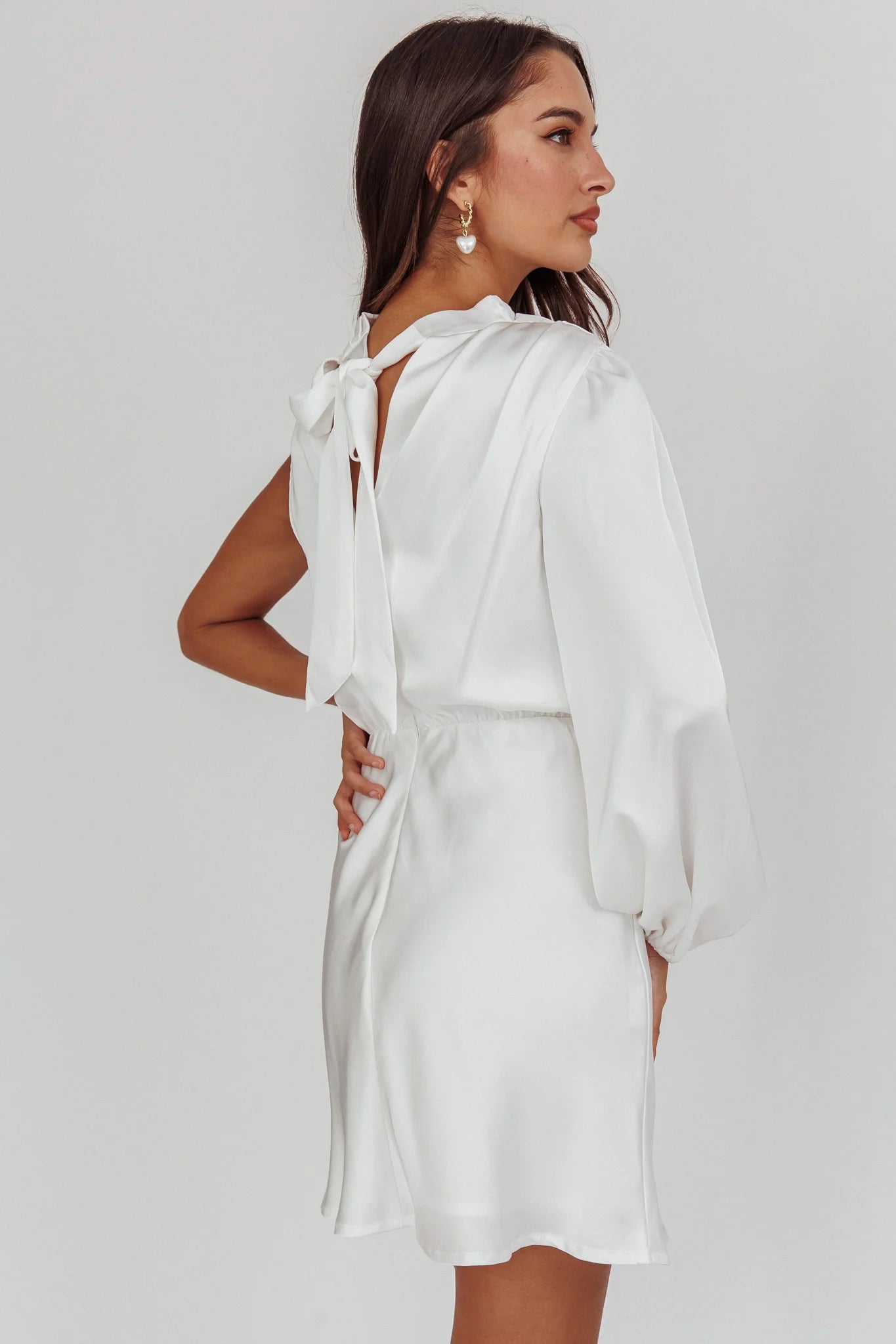 Can't Compete One Sleeve Mini Dress Off White