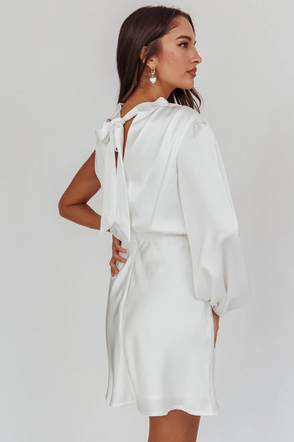Can't Compete One Sleeve Mini Dress Off White