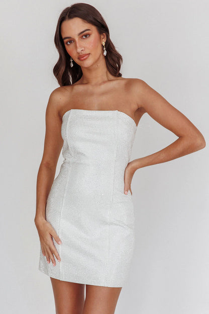 This Feeling Strapless Diamante Mini Dress White