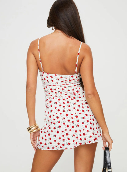 Karena Mini Dress White / Red Floral Petite